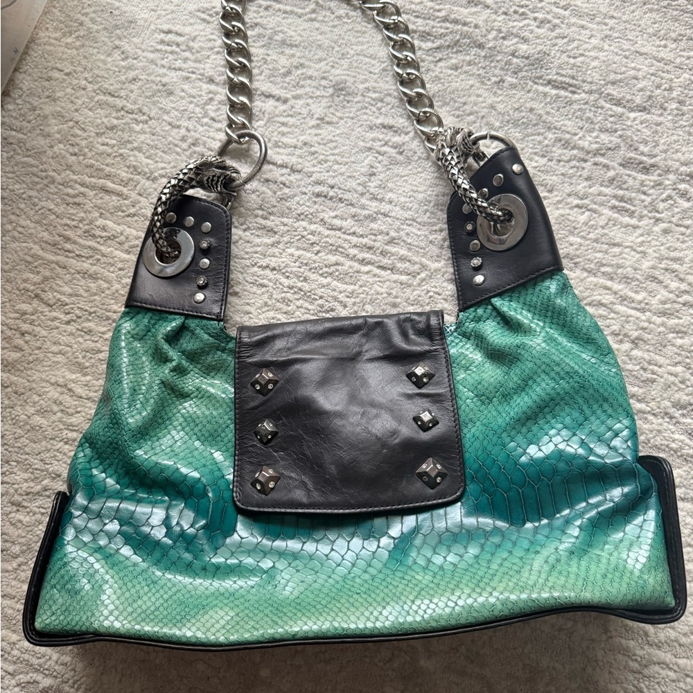 Elegant Black and Green Women's Shoulder Bag